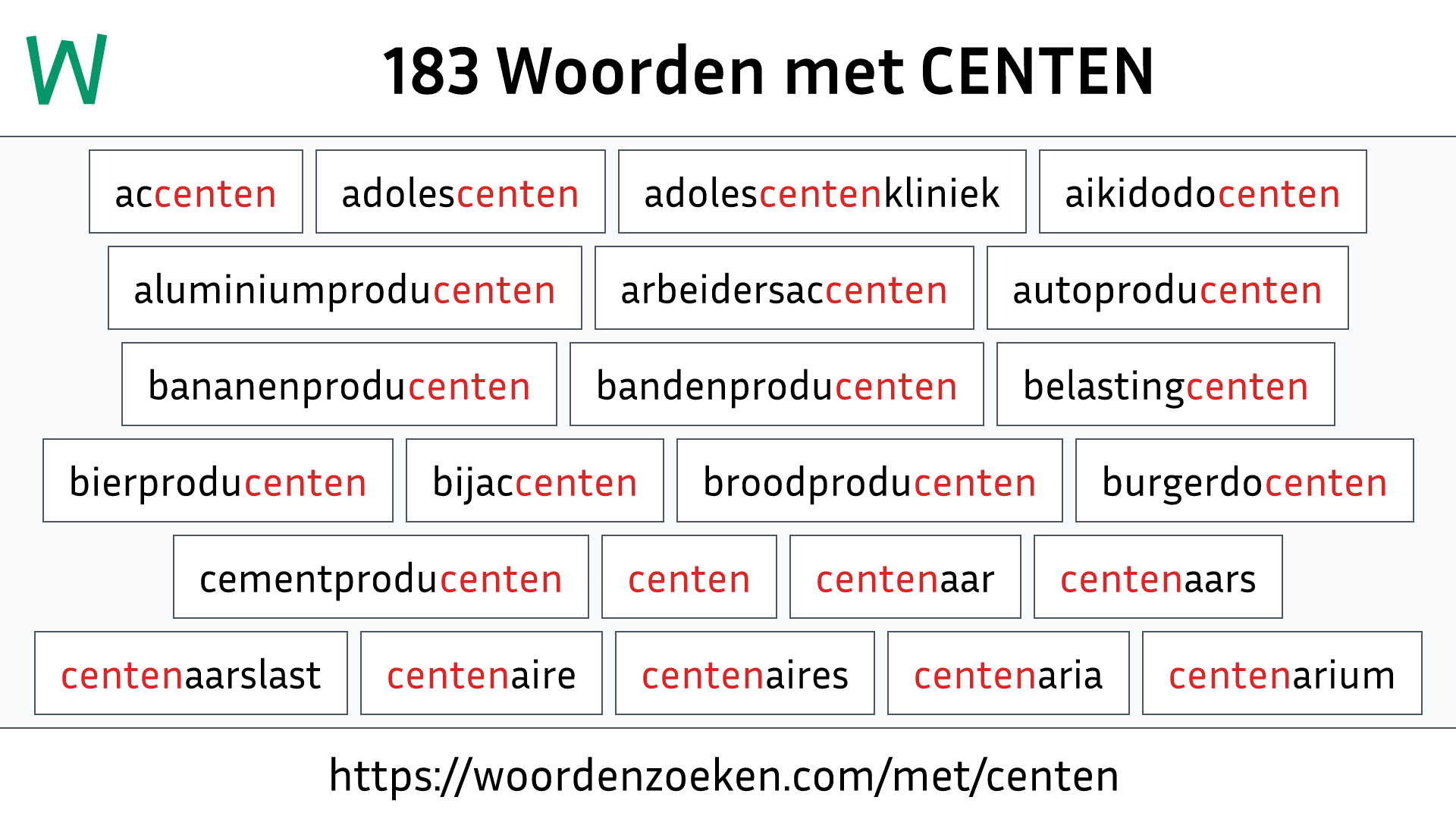 Woorden met CENTEN