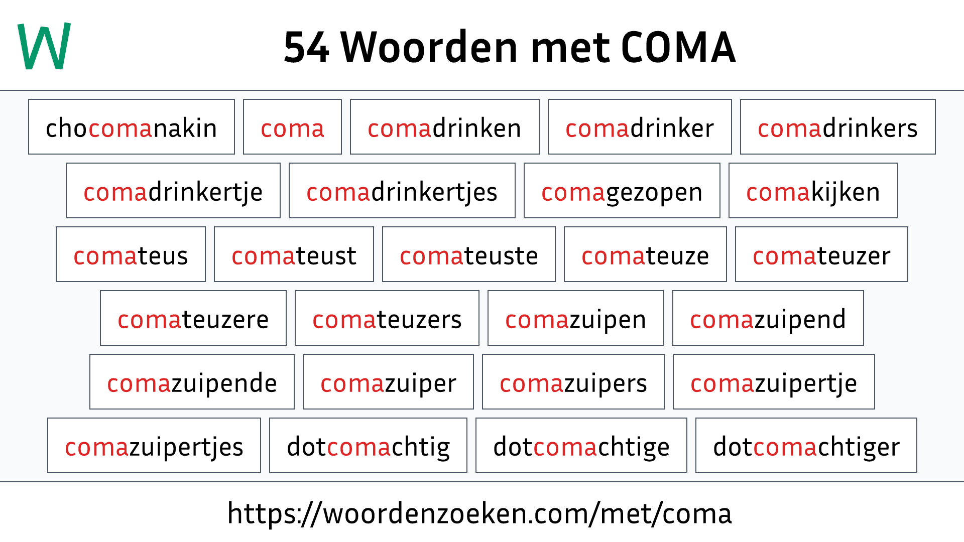 Woorden met COMA