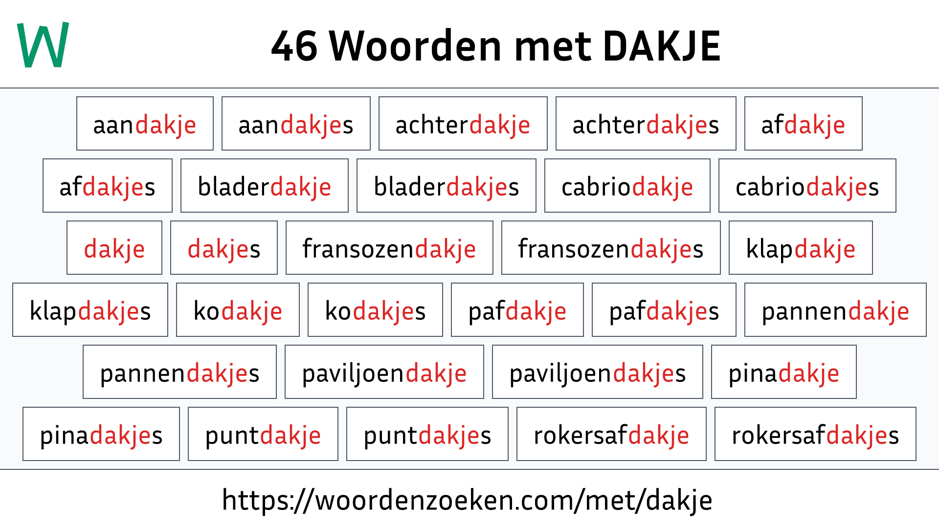 Woorden met DAKJE