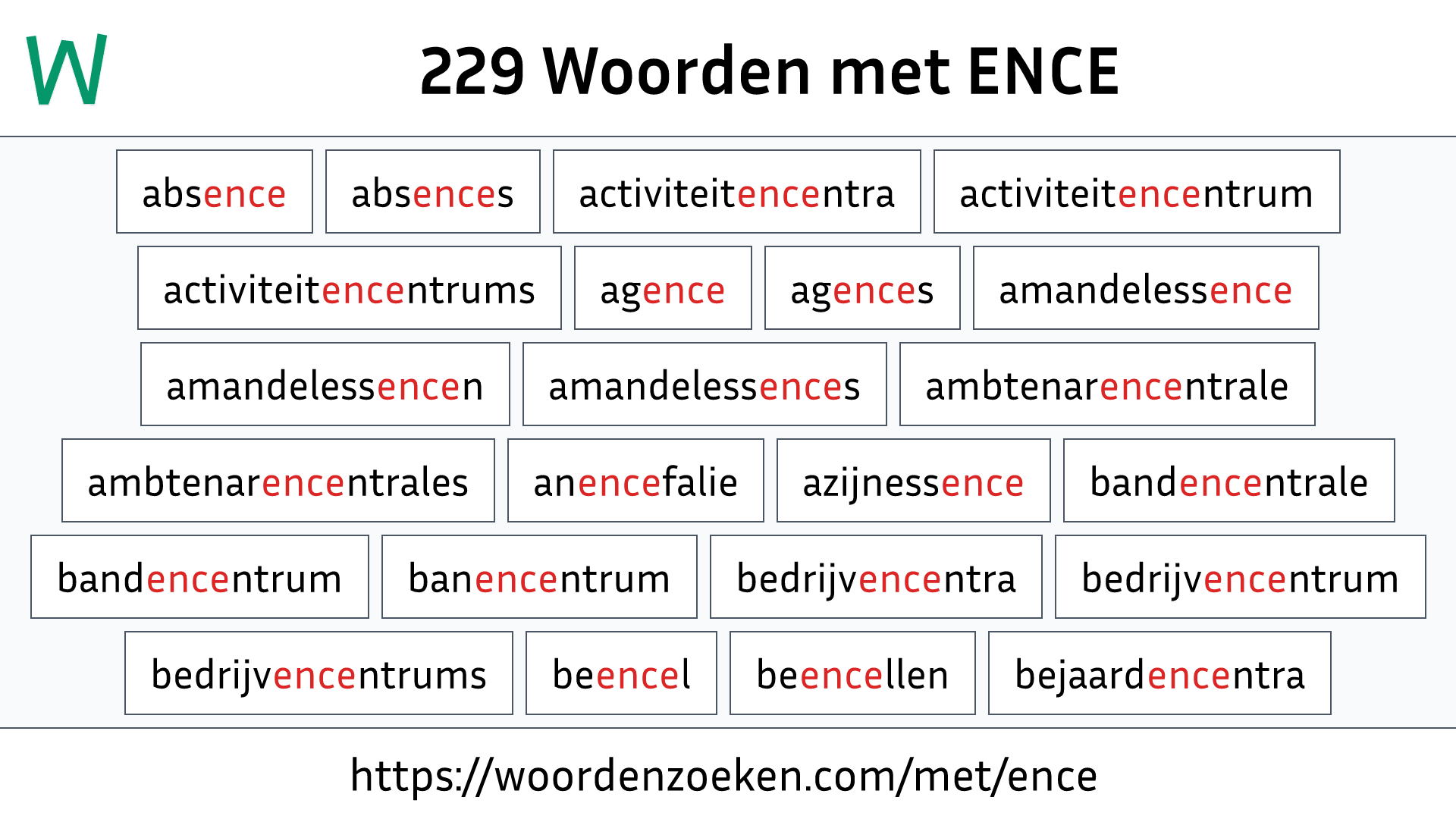 Woorden met ENCE