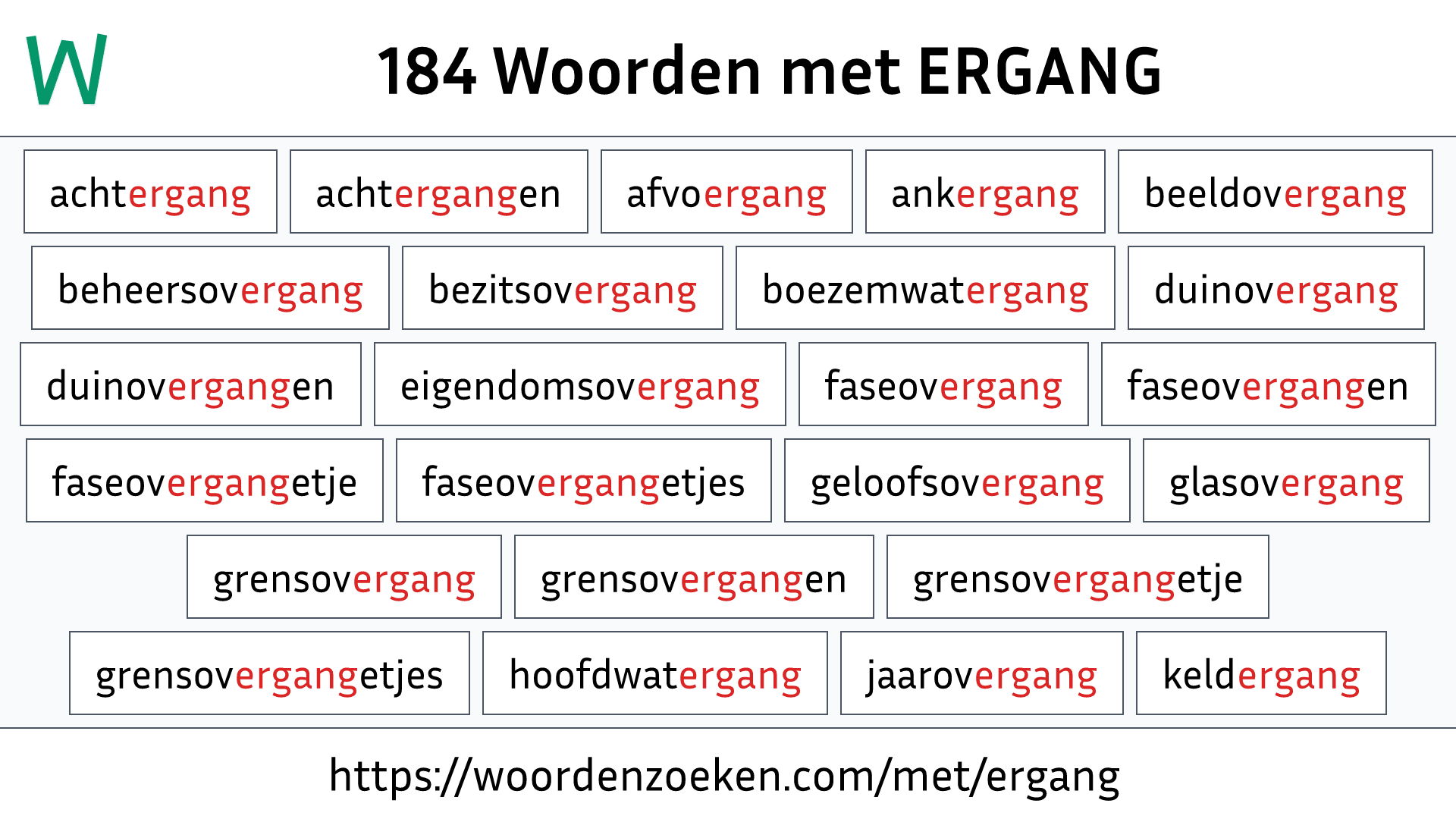 Woorden met ERGANG