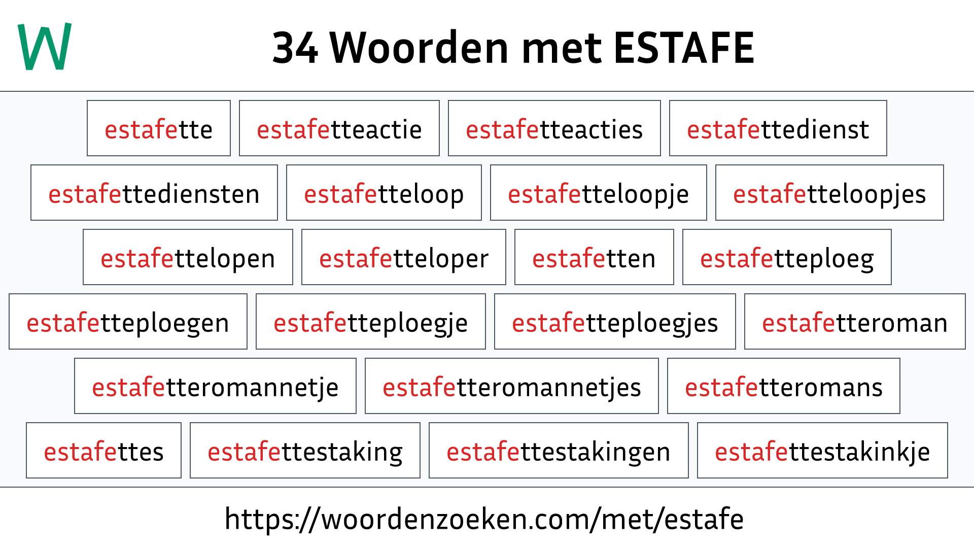 Woorden met ESTAFE