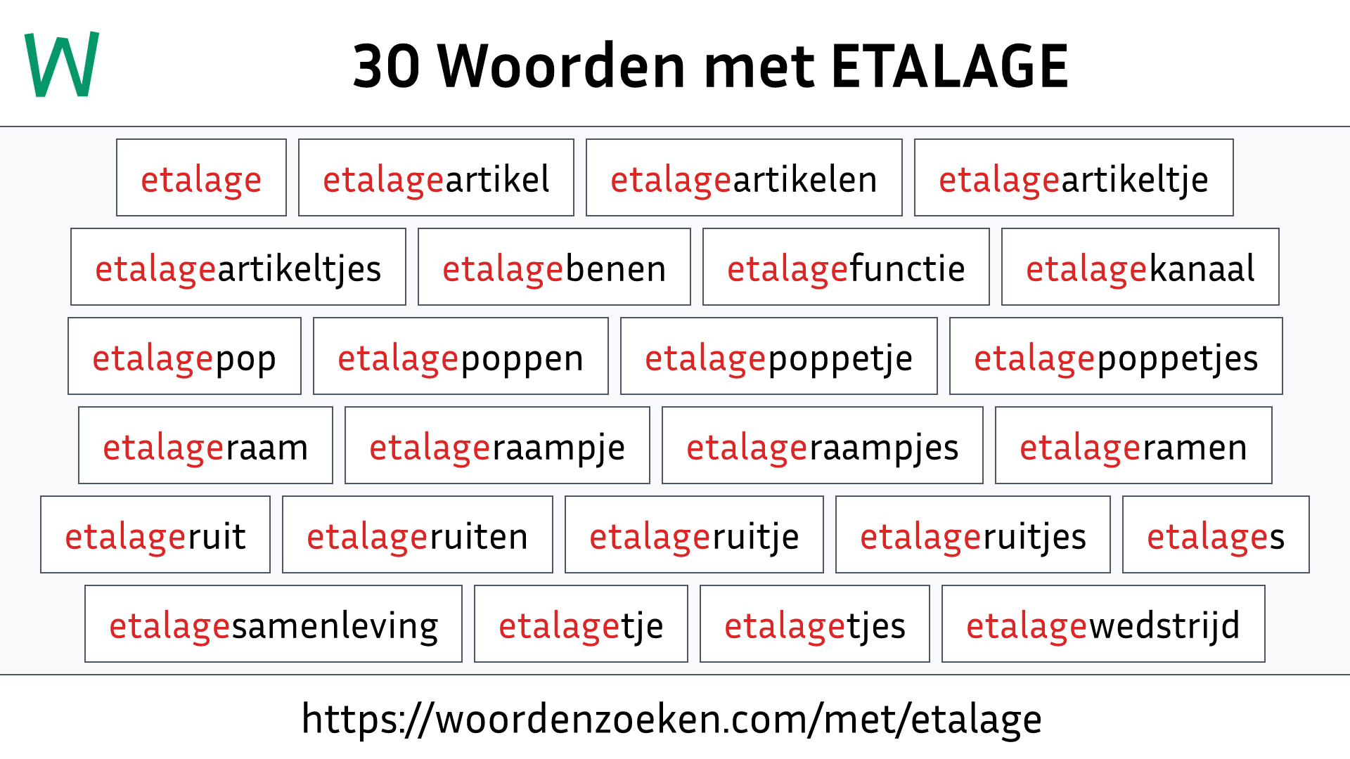 Woorden met ETALAGE