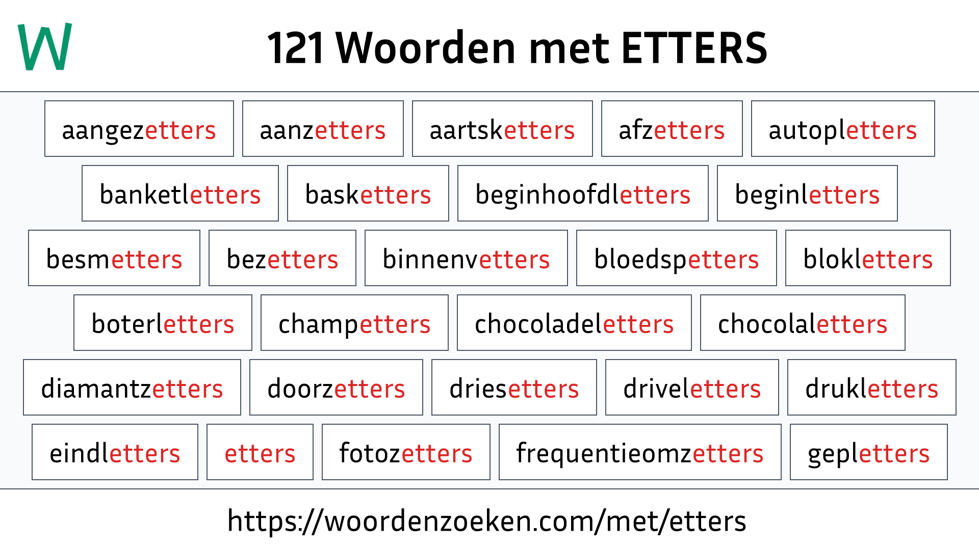 Woorden met ETTERS