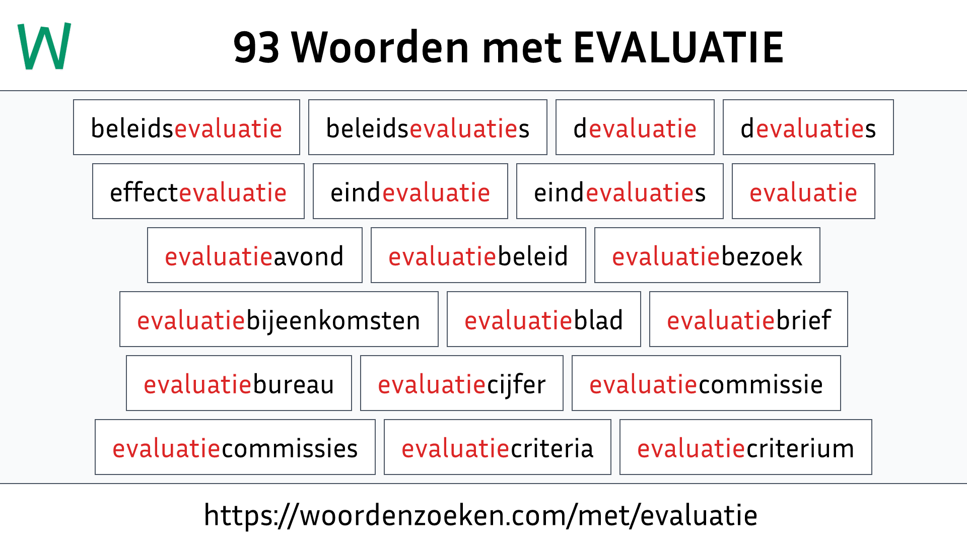 Woorden met EVALUATIE