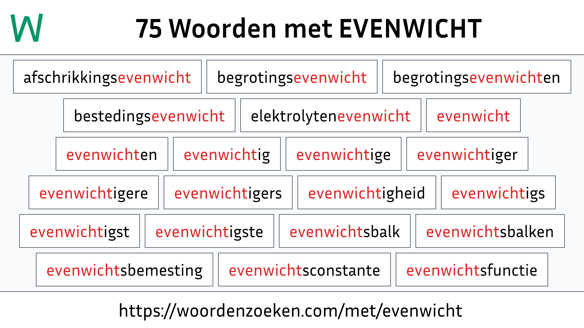 Woorden met EVENWICHT