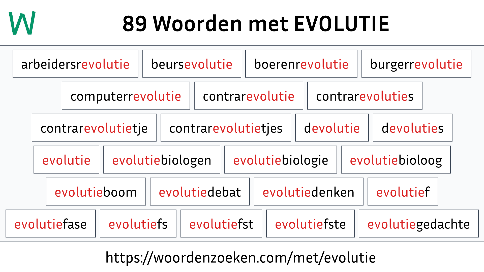 Woorden met EVOLUTIE