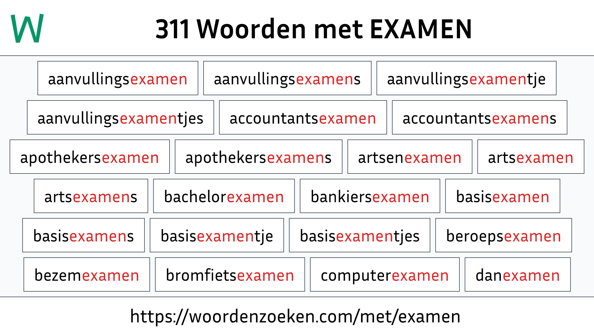 Woorden met EXAMEN