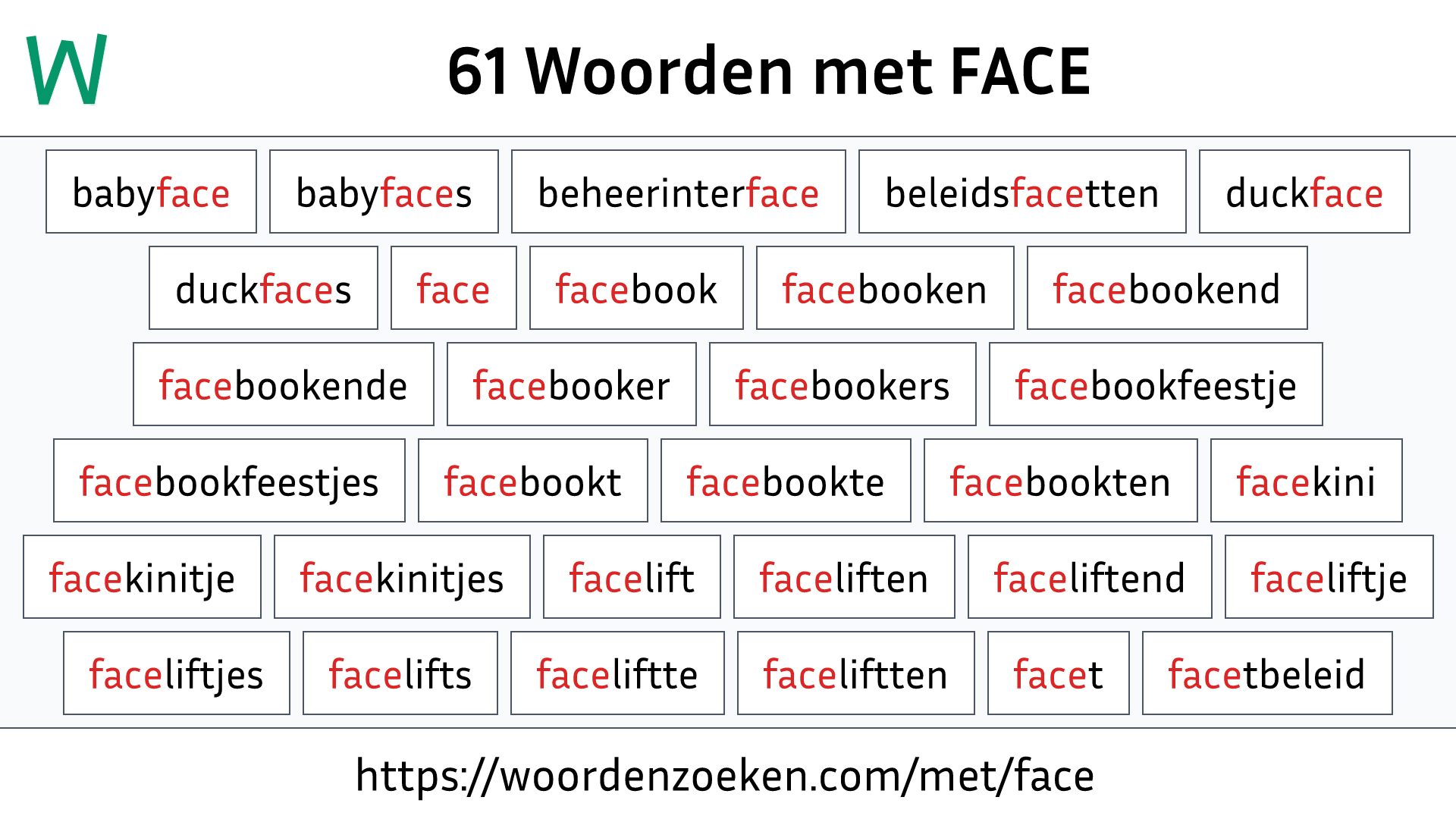 Woorden met FACE