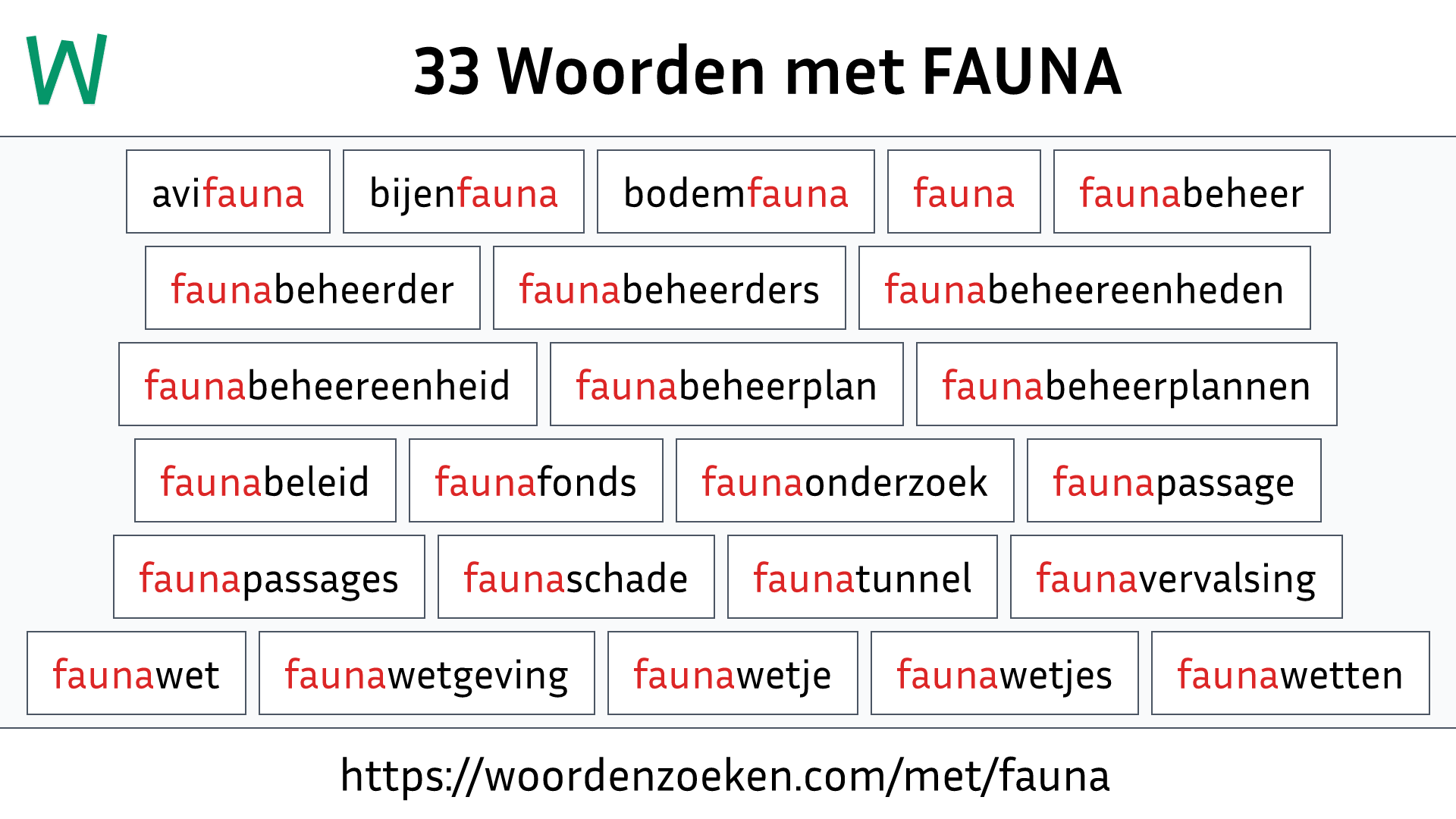 Woorden met FAUNA