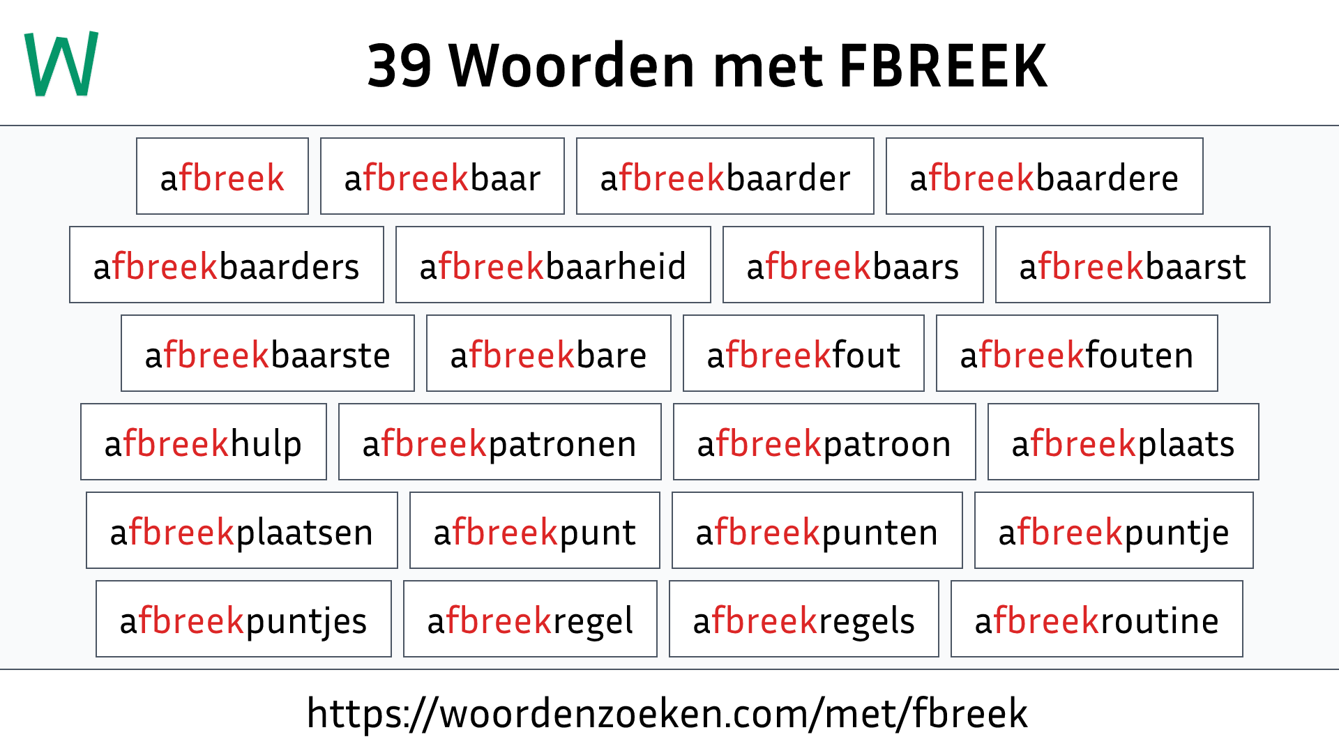 Woorden met FBREEK