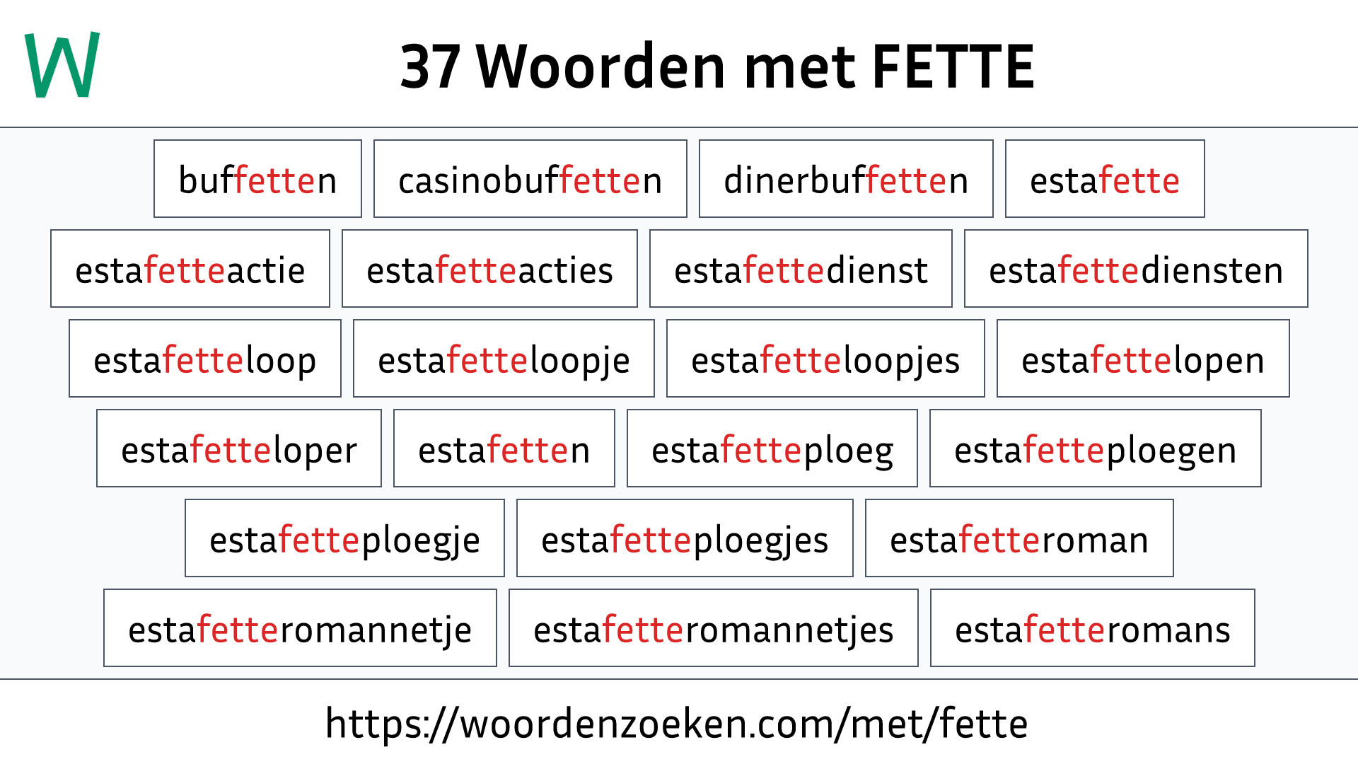 Woorden met FETTE