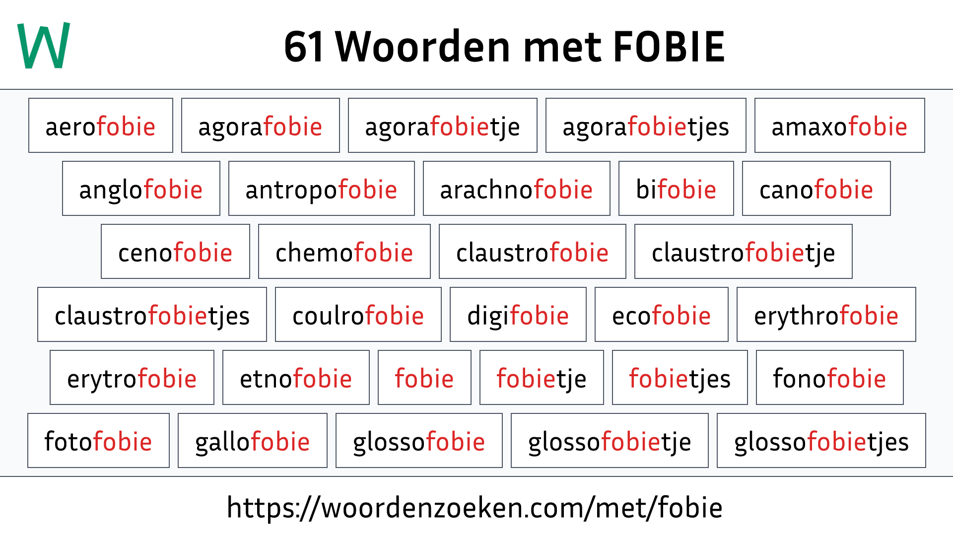 Woorden met FOBIE