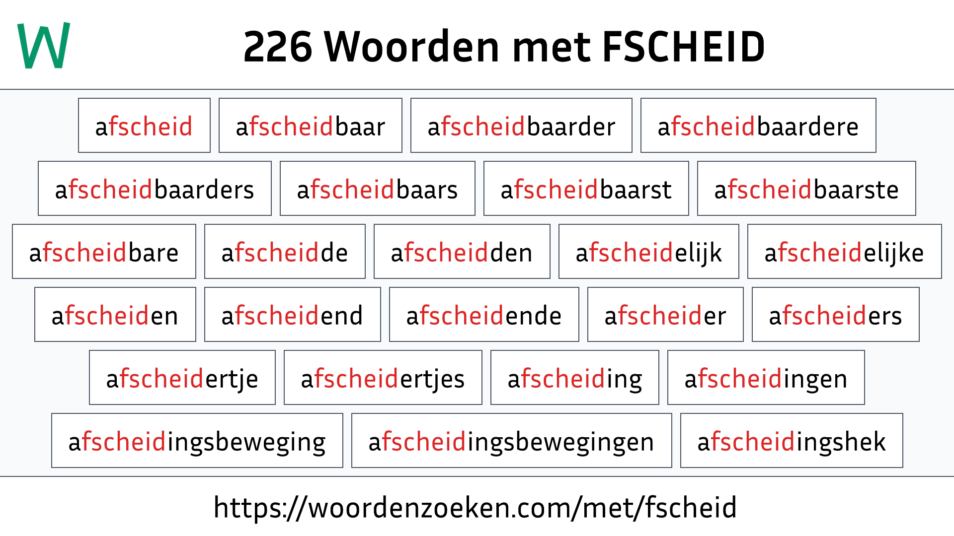 Woorden met FSCHEID