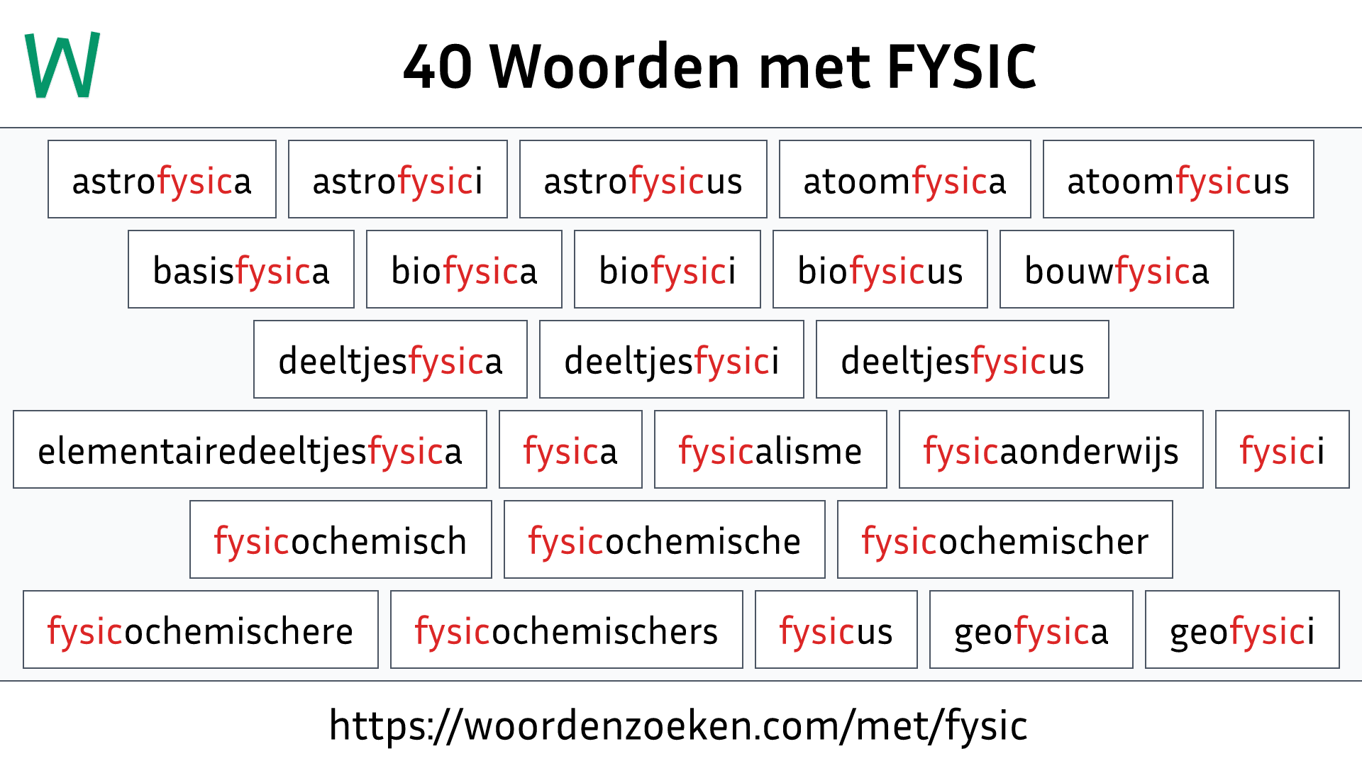 Woorden met FYSIC