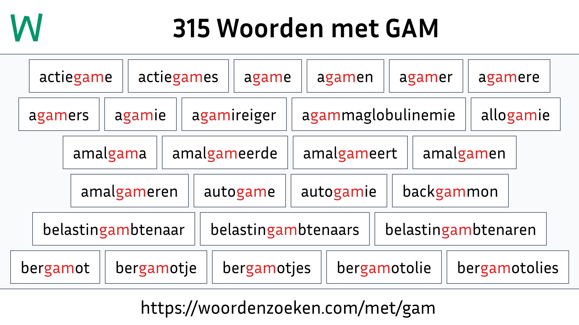 Woorden met GAM