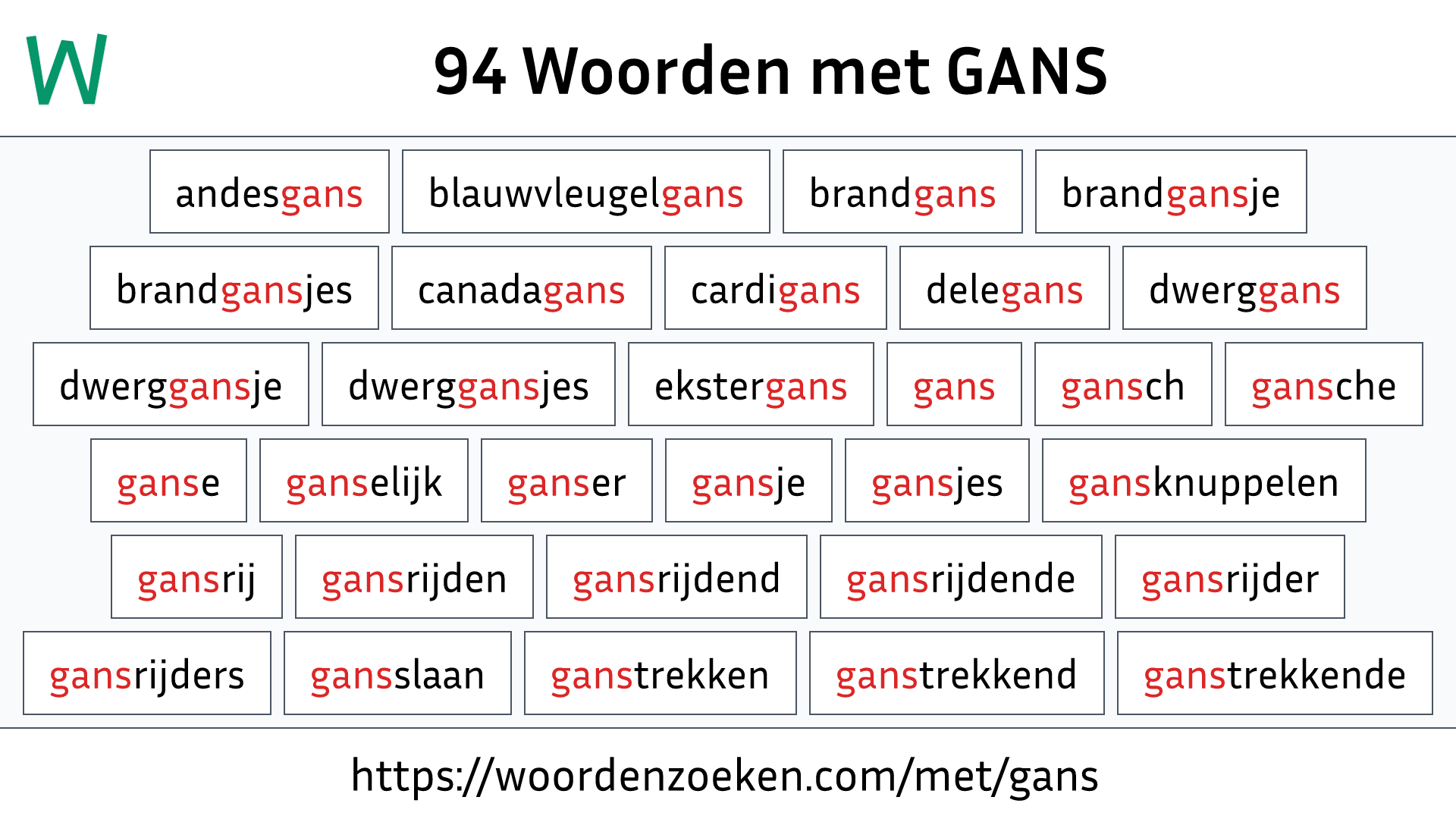 Woorden met GANS