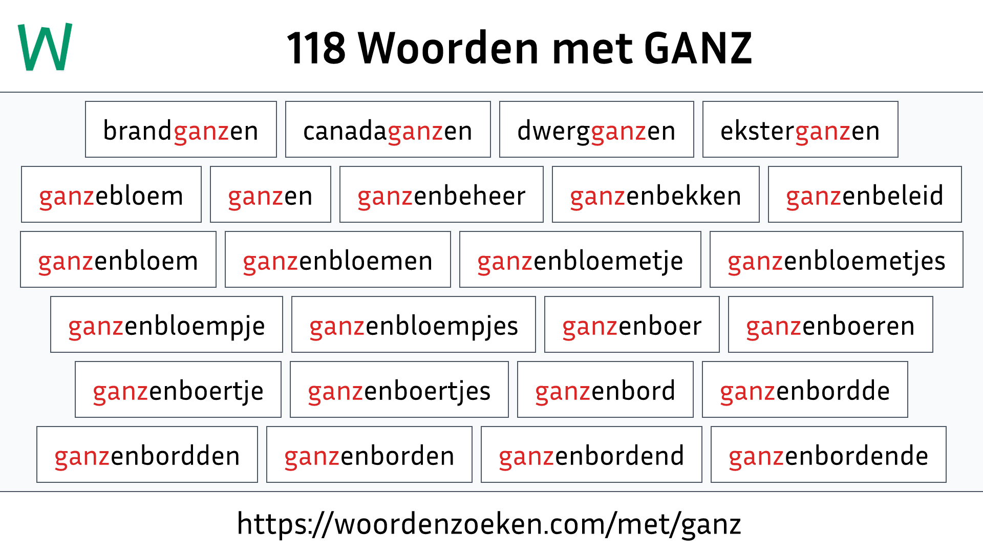 Woorden met GANZ