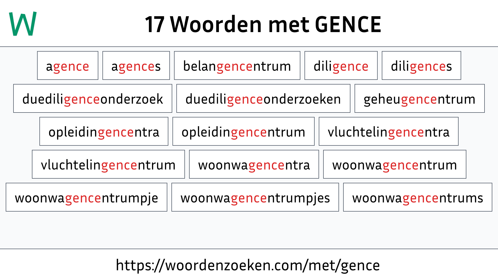 Woorden met GENCE