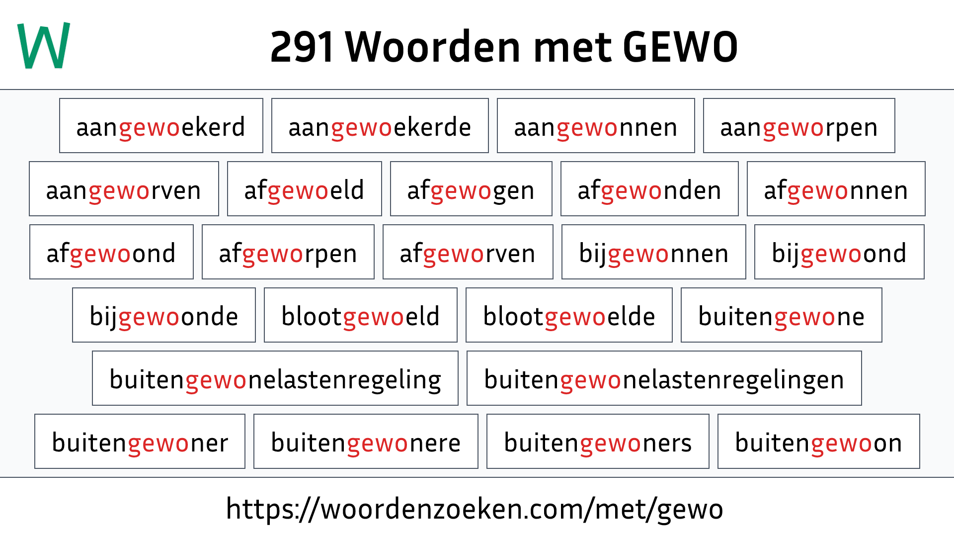 Woorden met GEWO