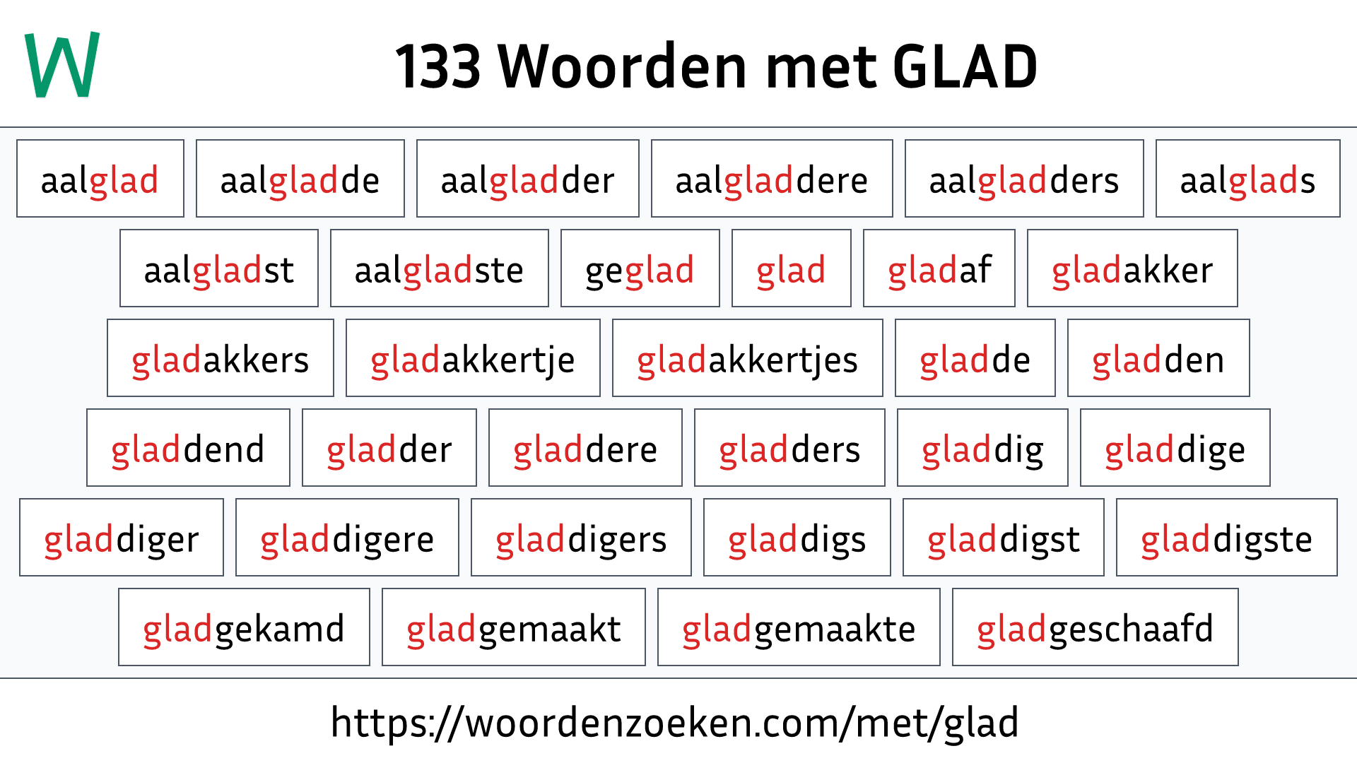 Woorden met GLAD