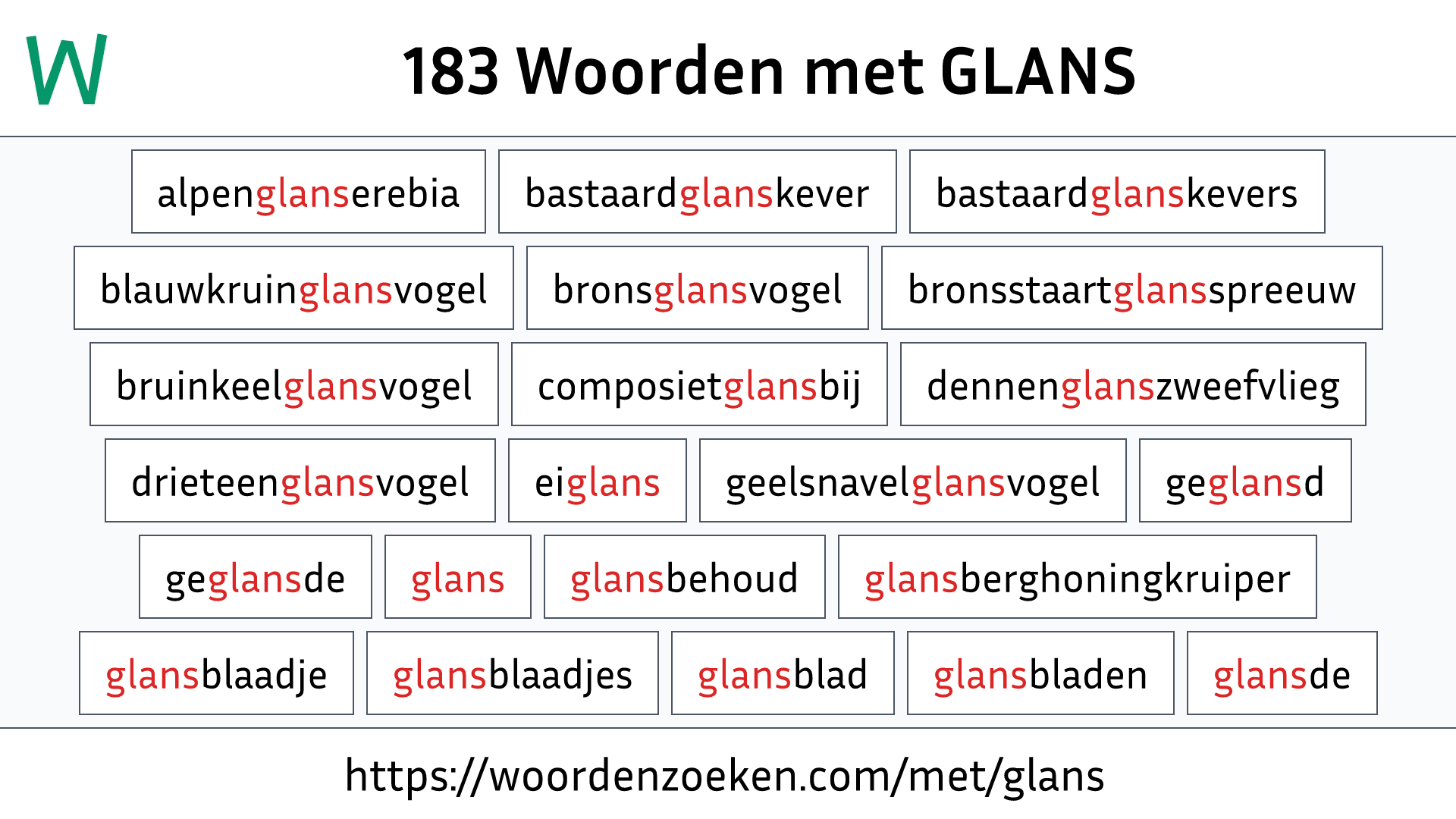 Woorden met GLANS