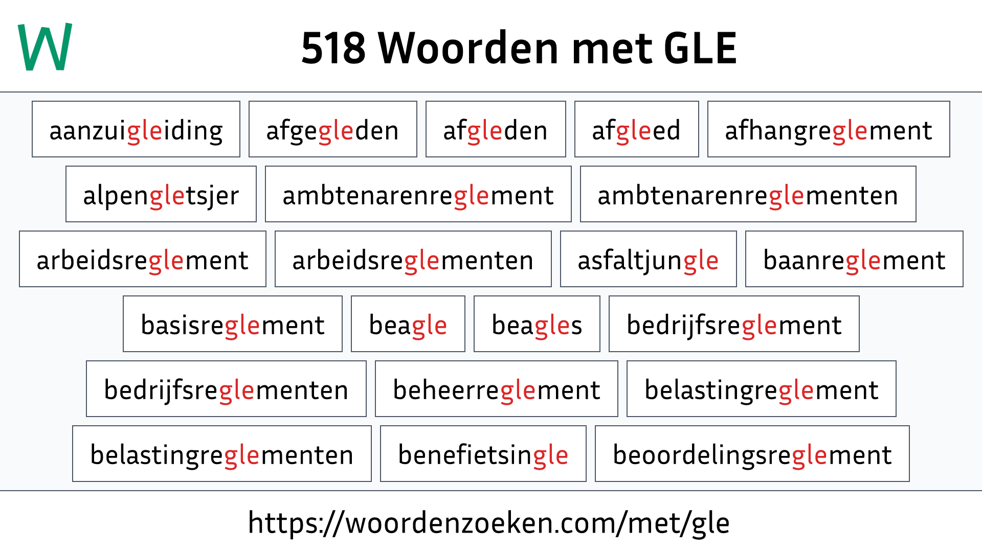 Woorden met GLE