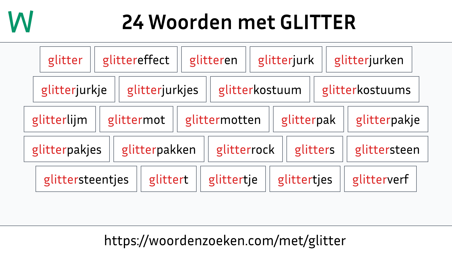 Woorden met GLITTER