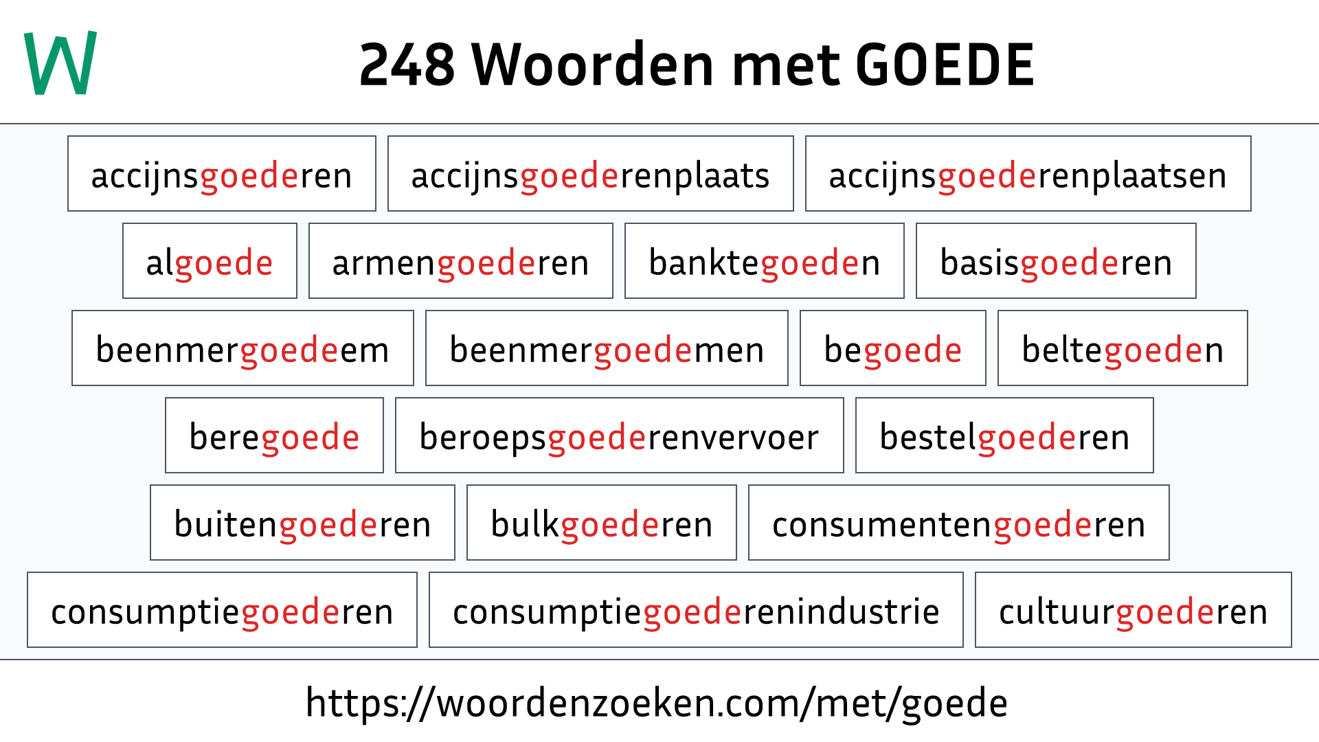 Woorden met GOEDE