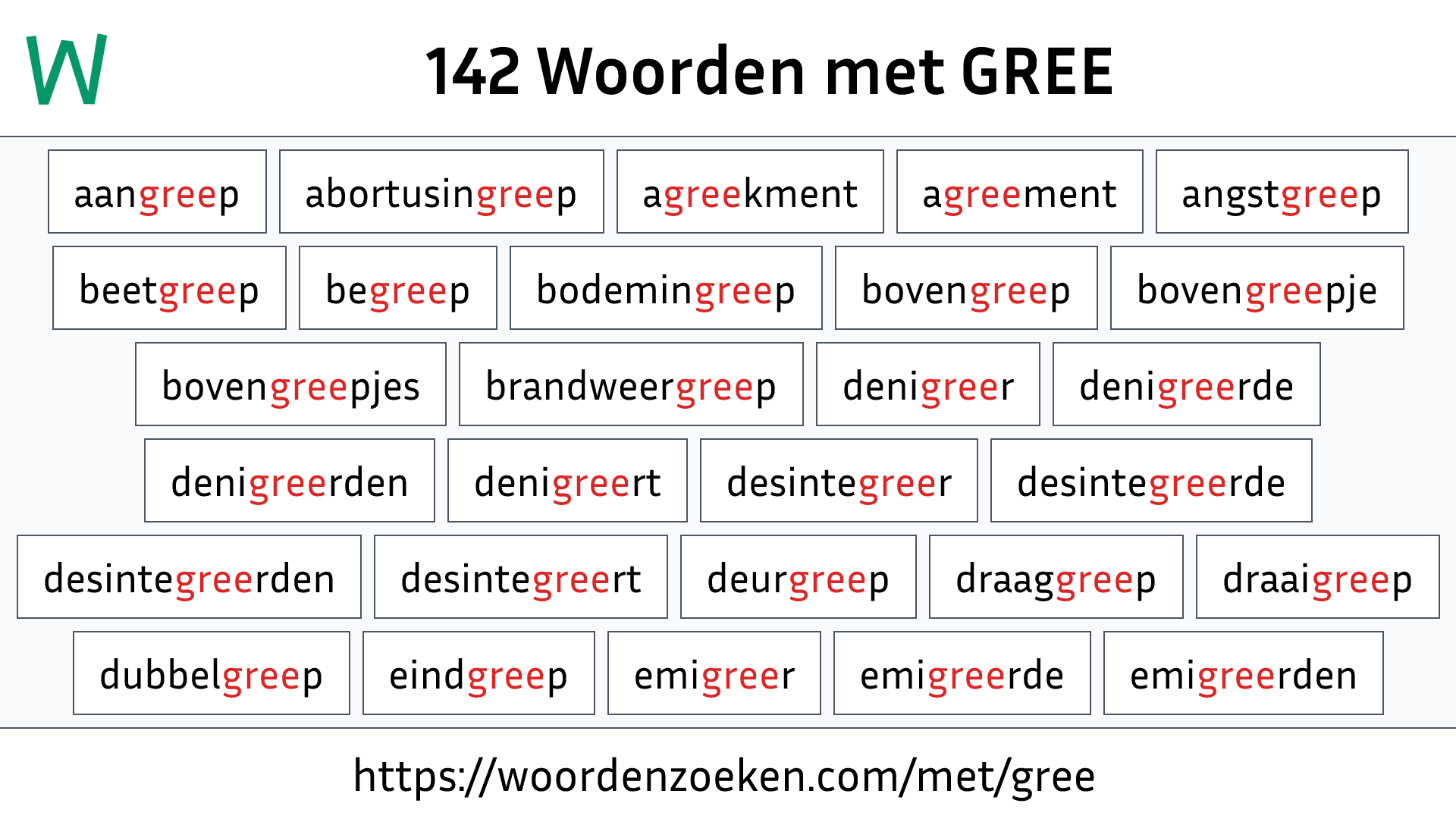 Woorden met GREE