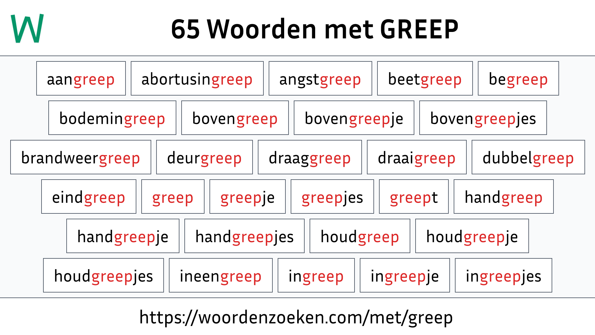Woorden met GREEP