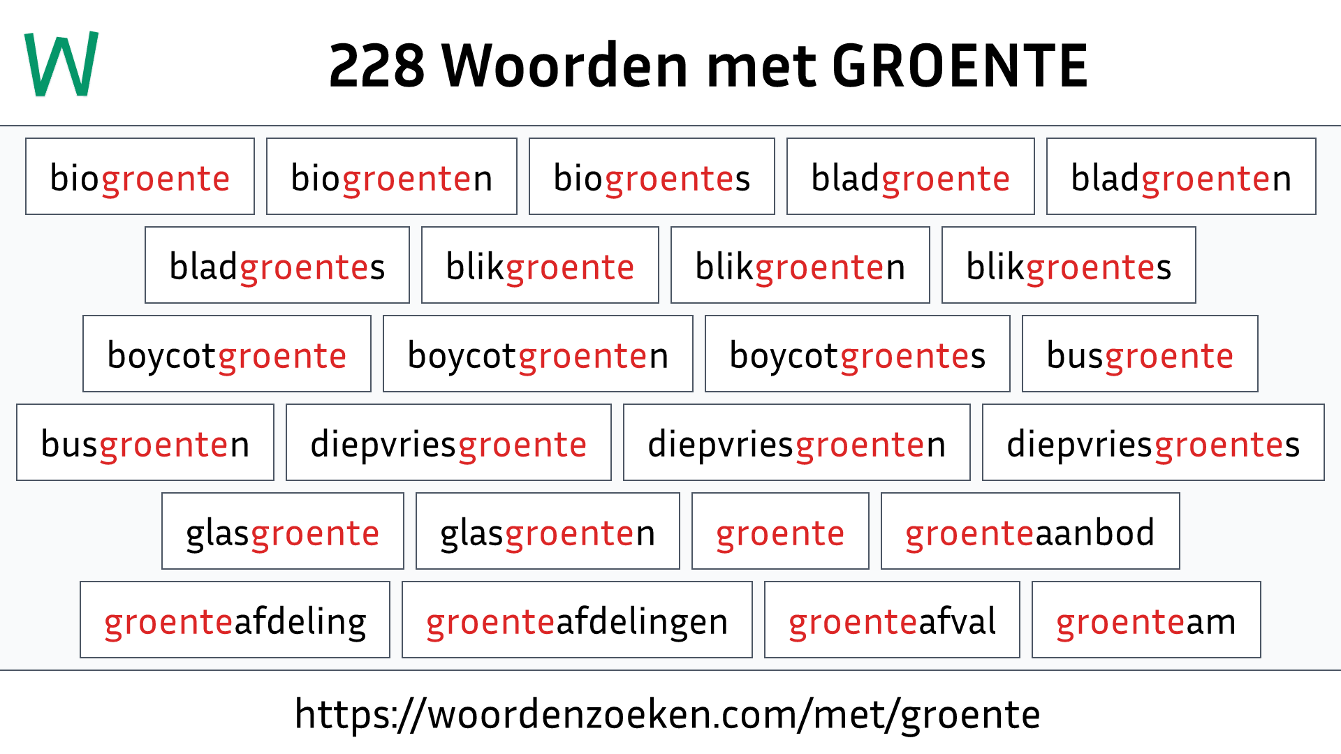 Woorden met GROENTE