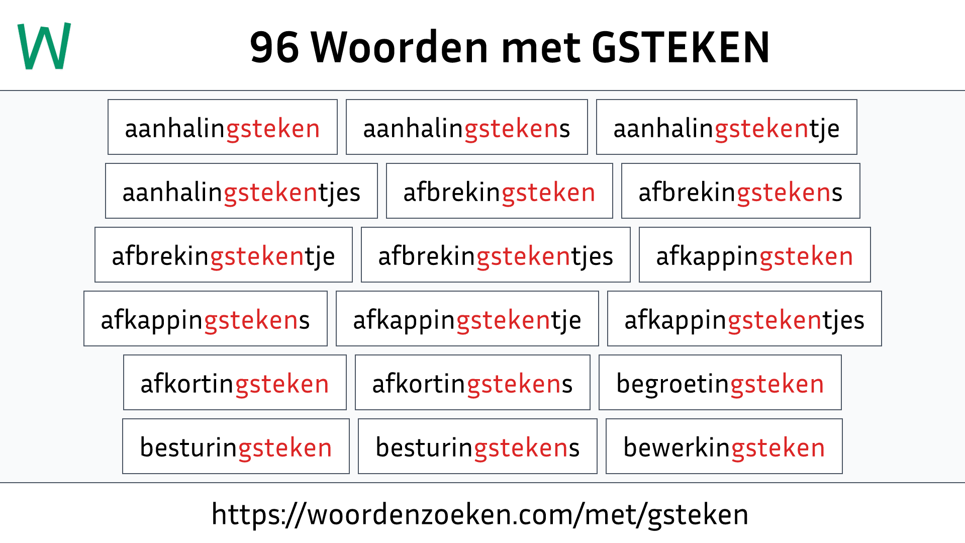 Woorden met GSTEKEN