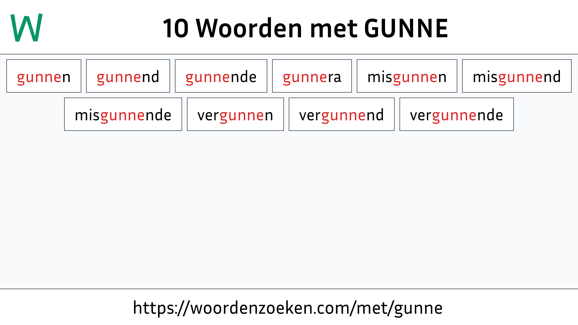 Woorden met GUNNE