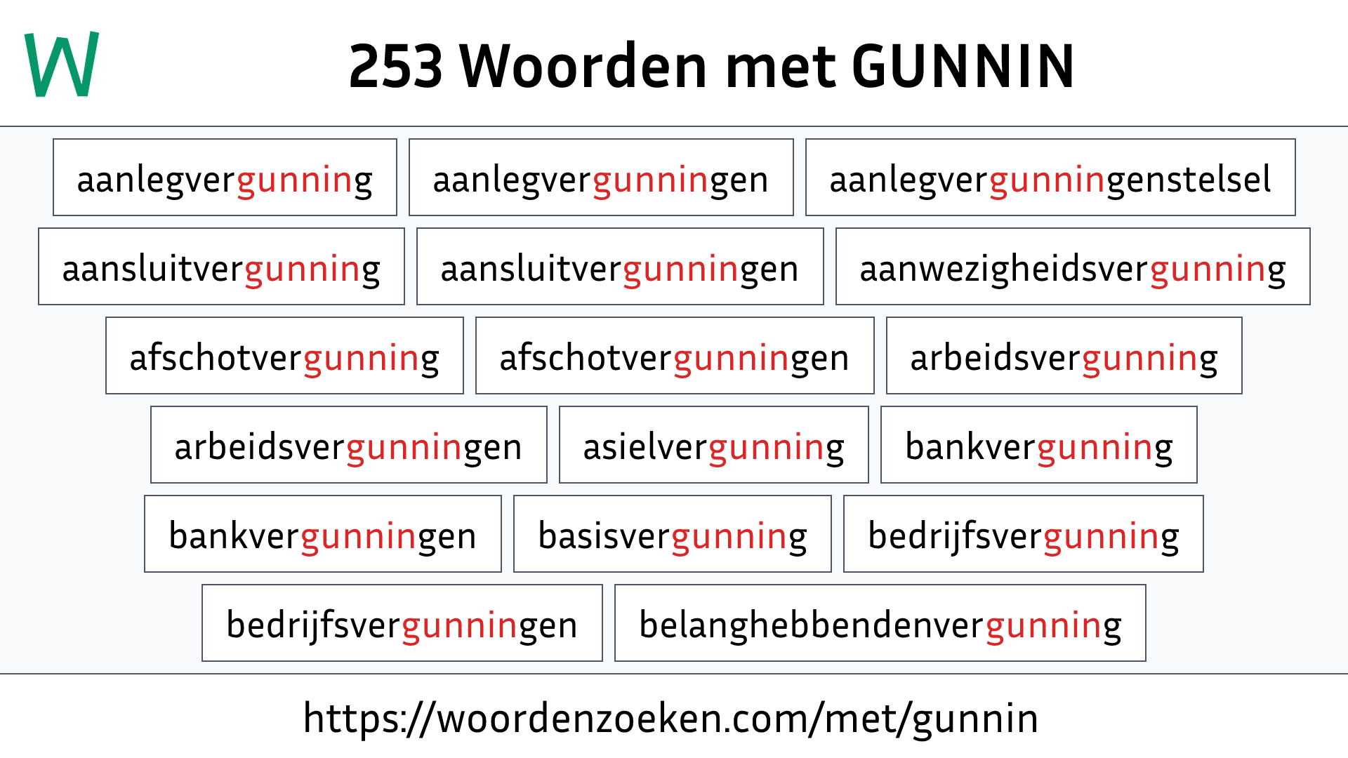 Woorden met GUNNIN