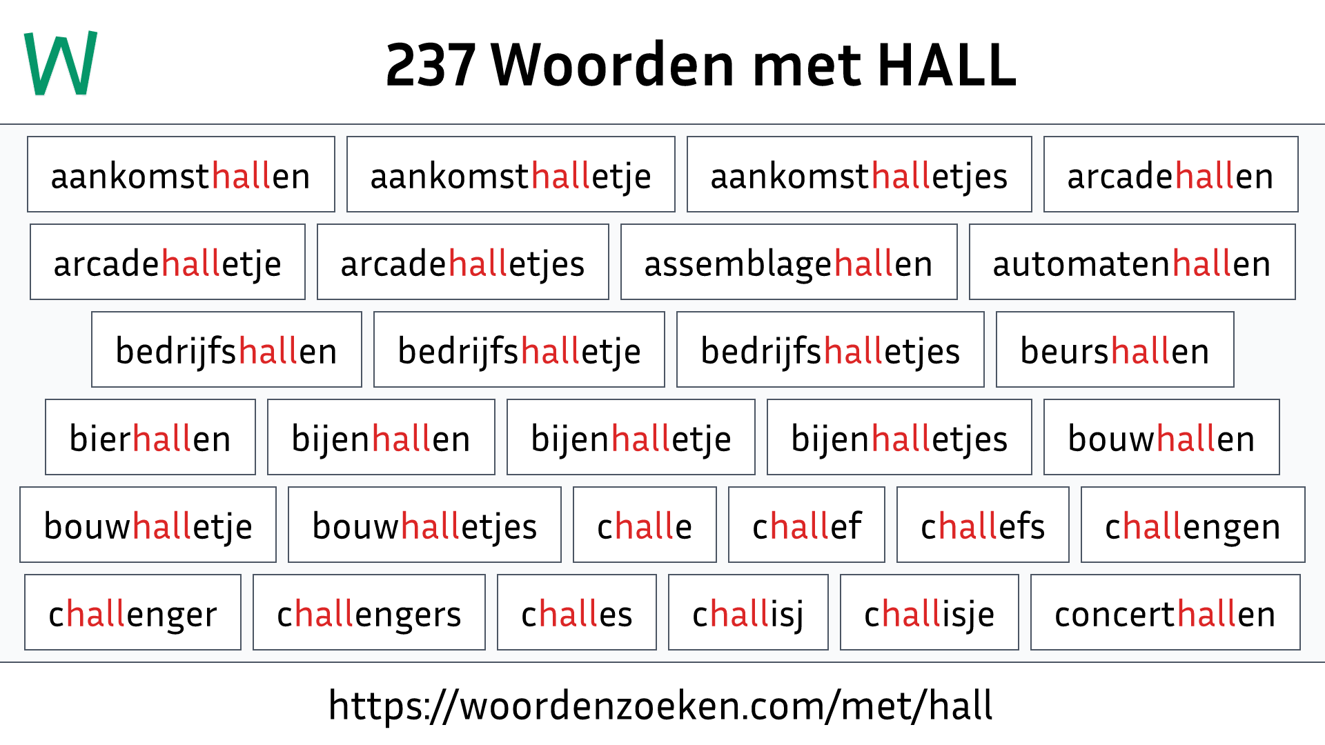 Woorden met HALL