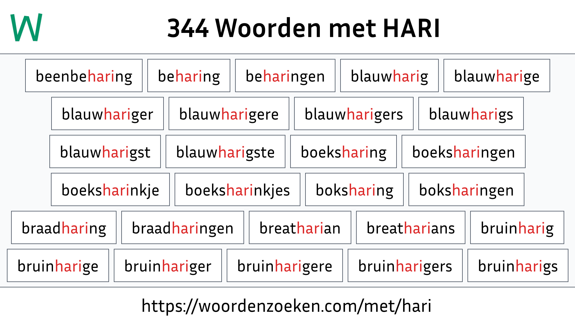 Woorden met HARI
