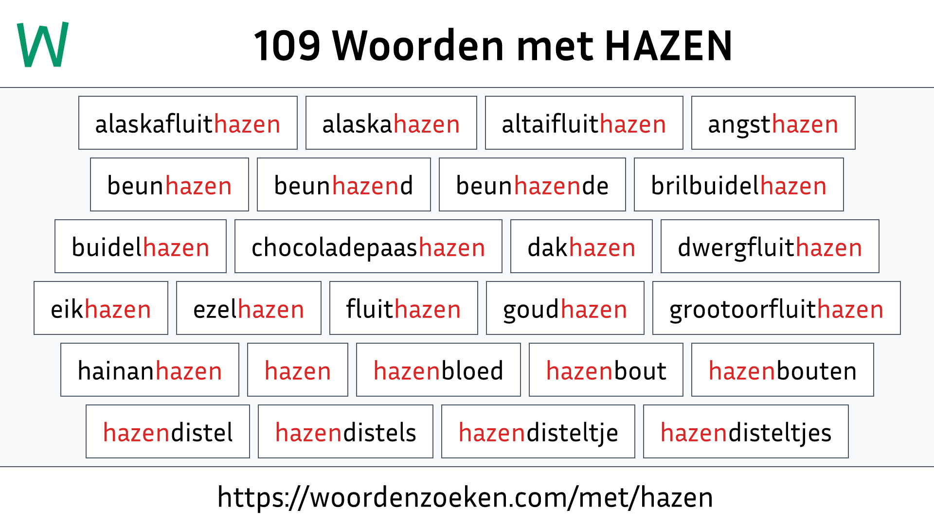 Woorden met HAZEN