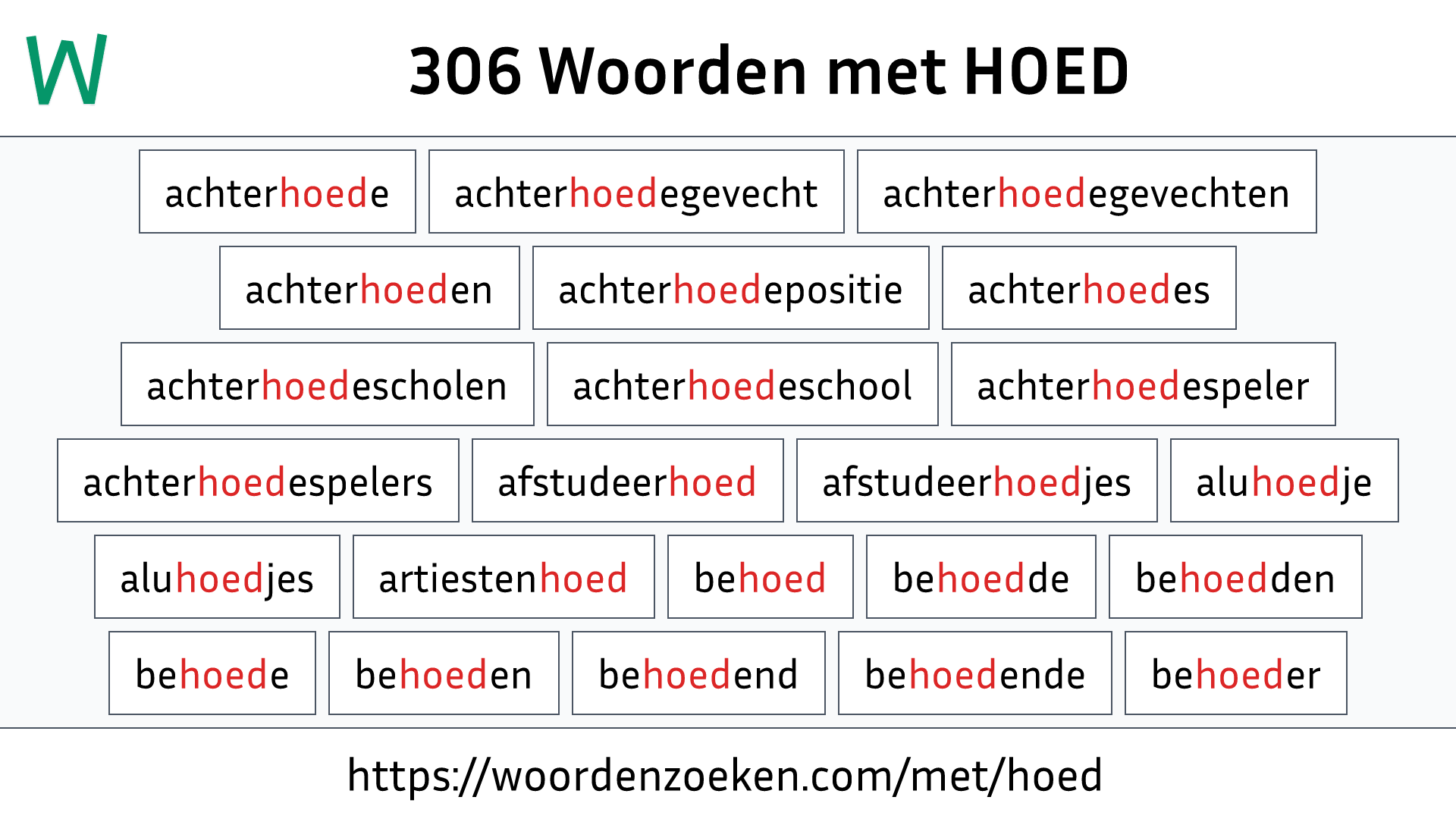 Woorden met HOED