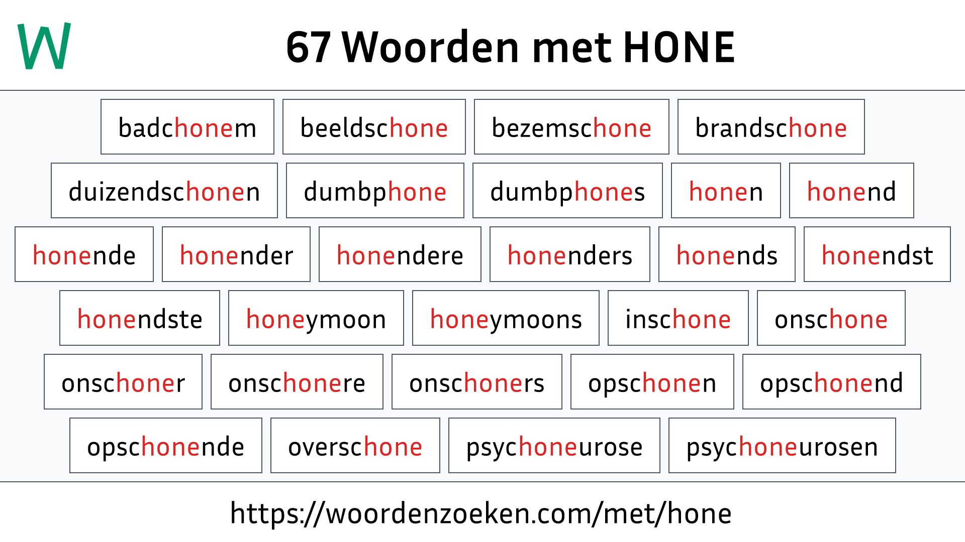 Woorden met HONE