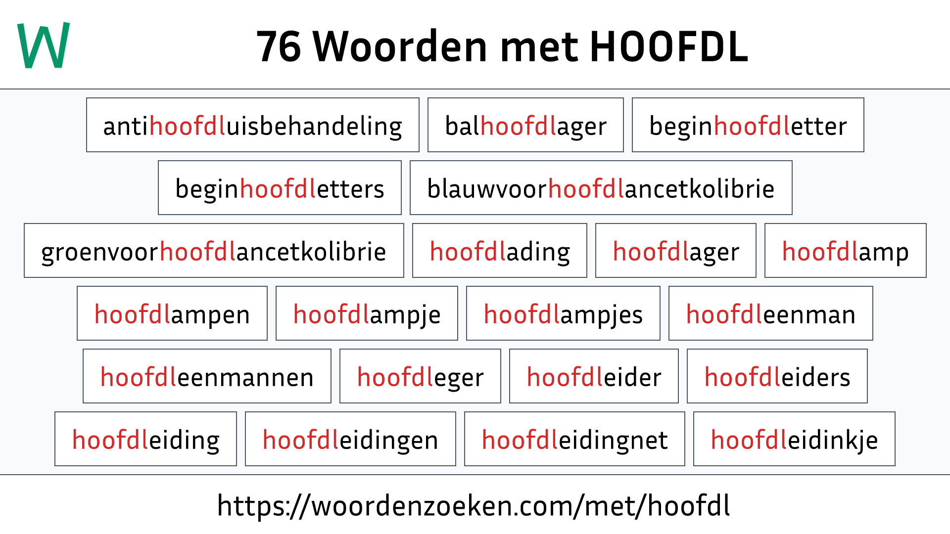 Woorden met HOOFDL