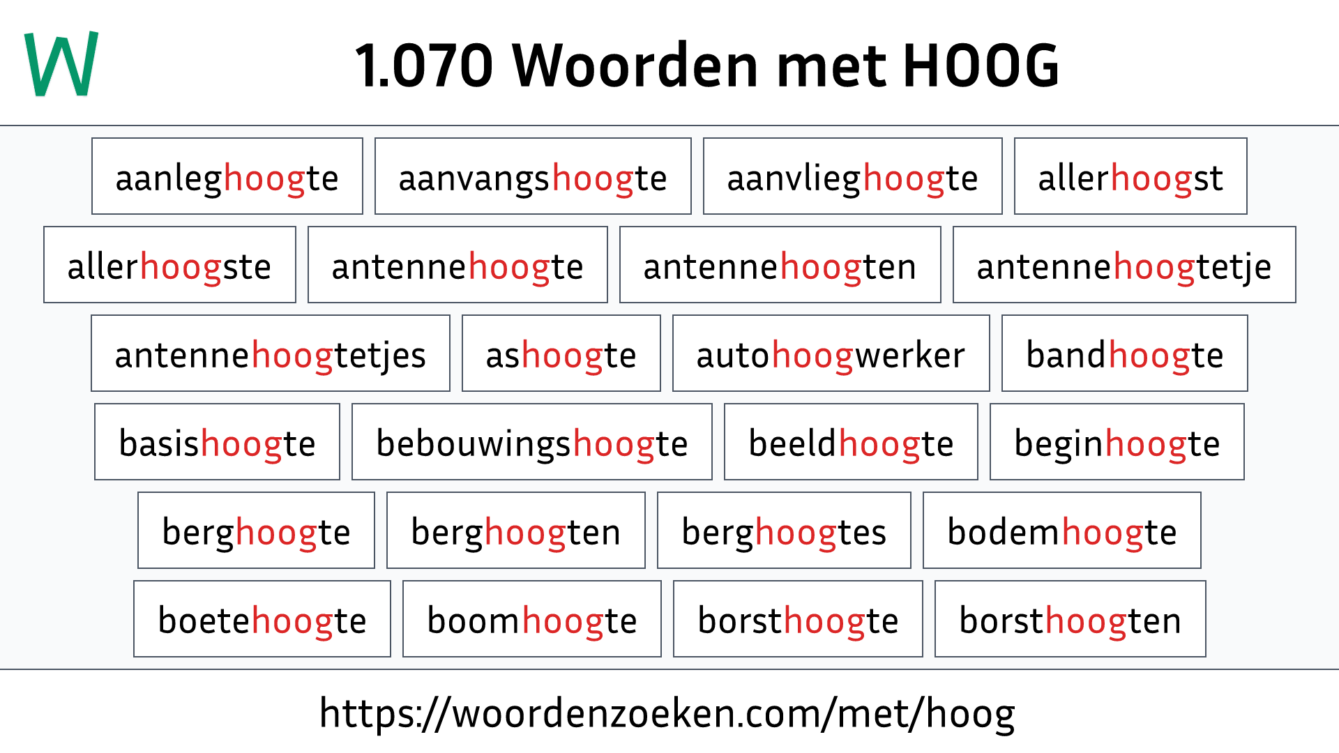 Woorden met HOOG