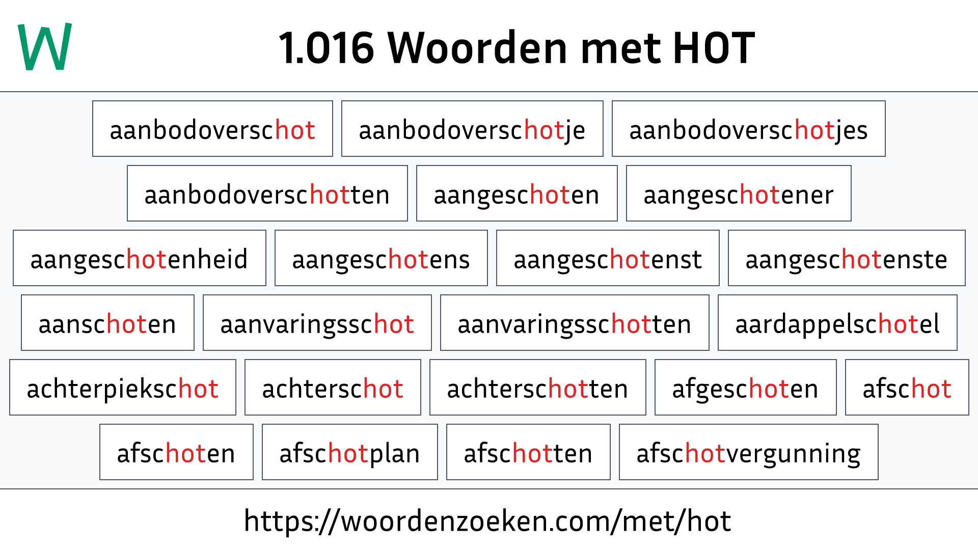 Woorden met HOT