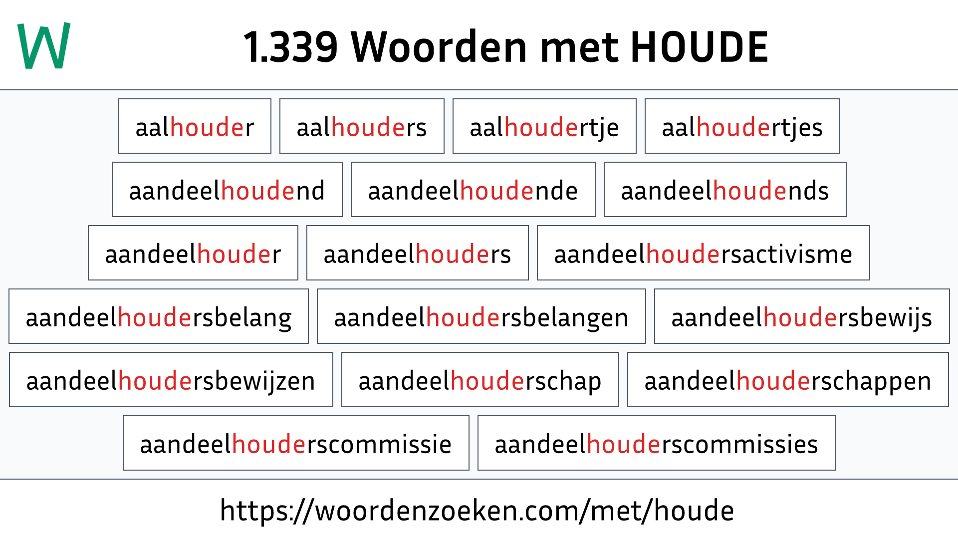 Woorden met HOUDE