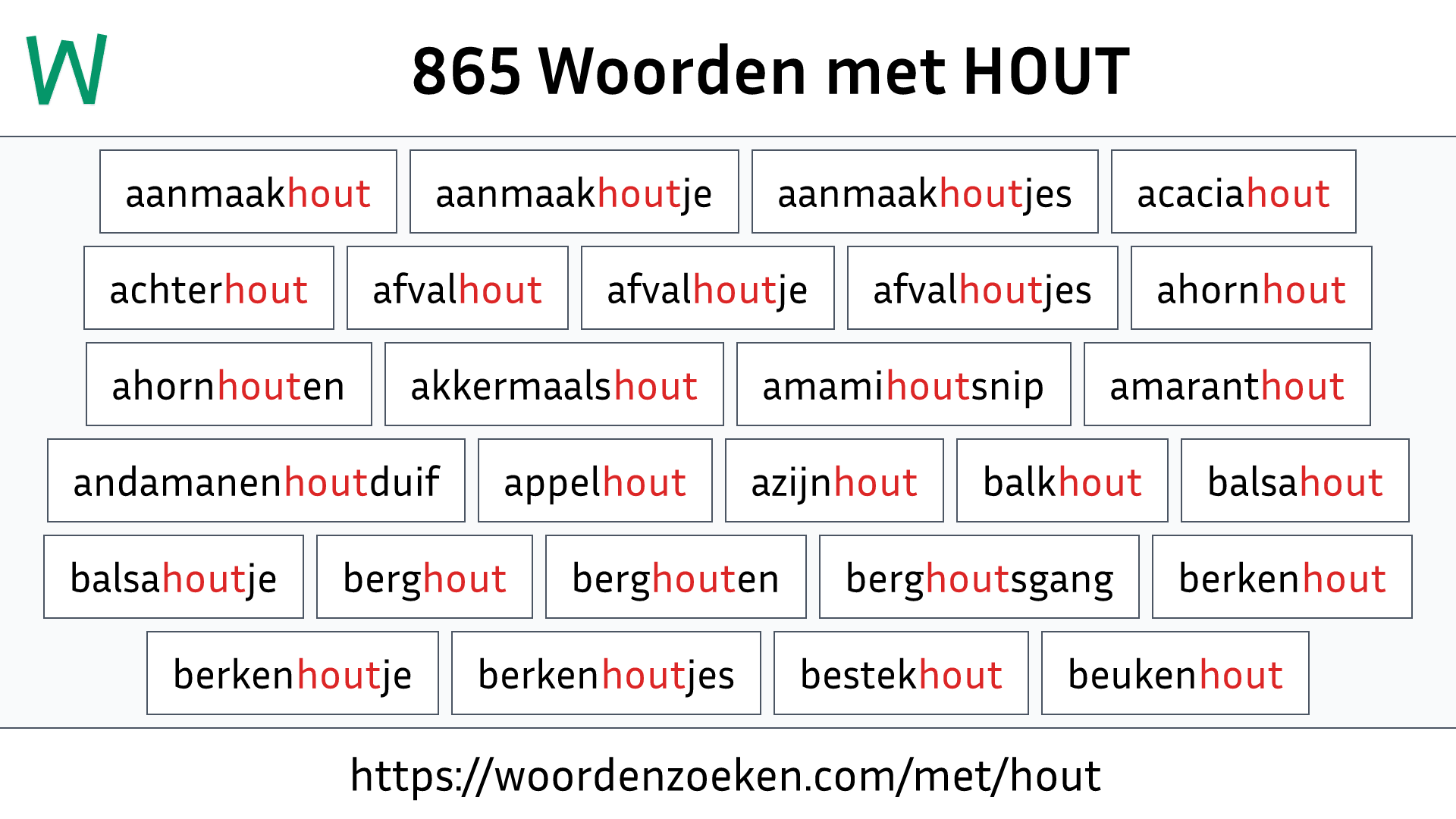 Woorden met HOUT