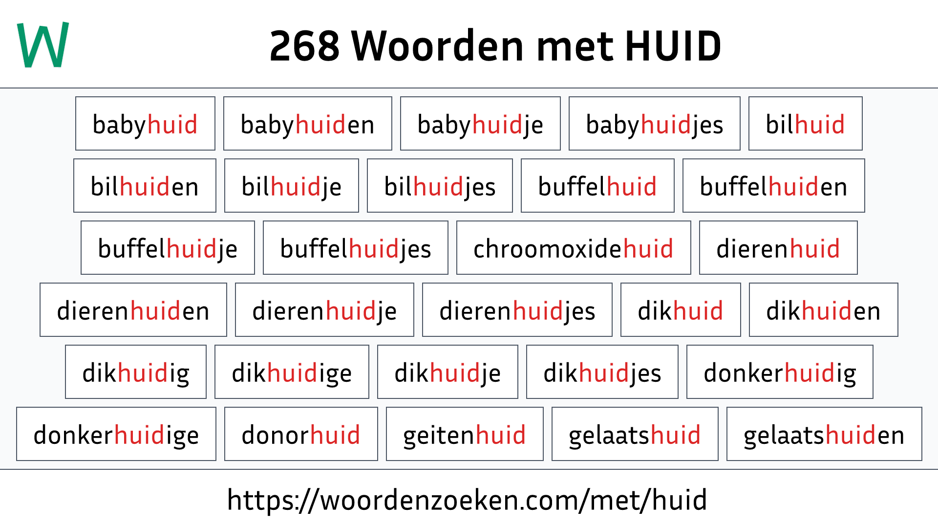 Woorden met HUID