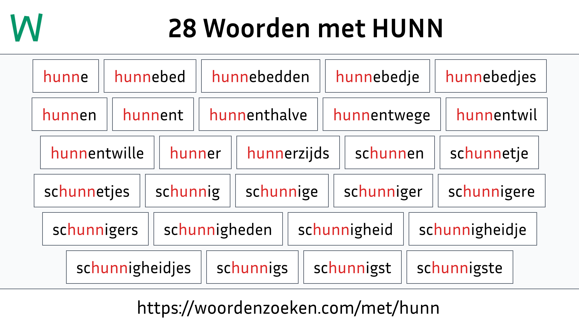 Woorden met HUNN