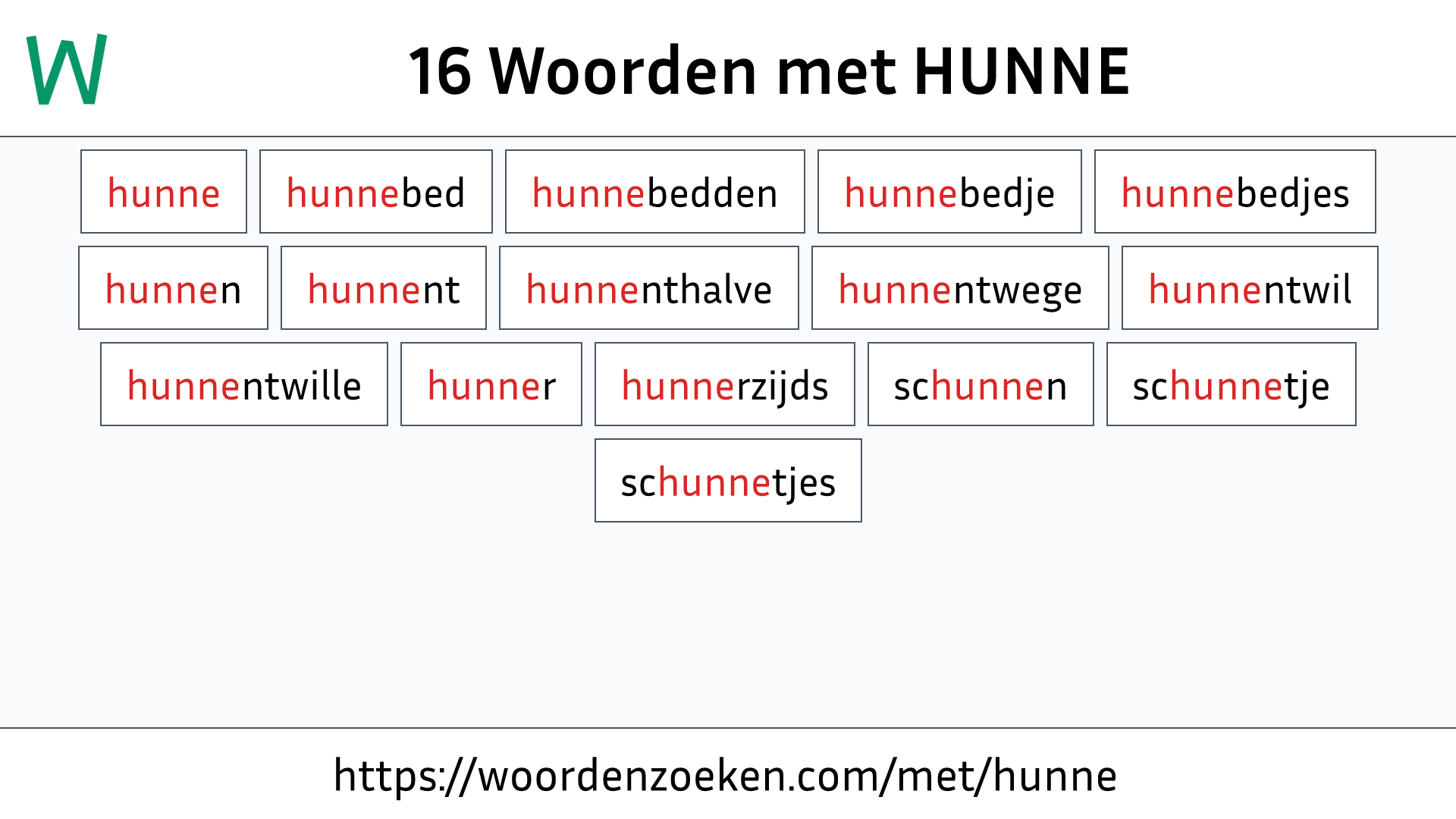 Woorden met HUNNE