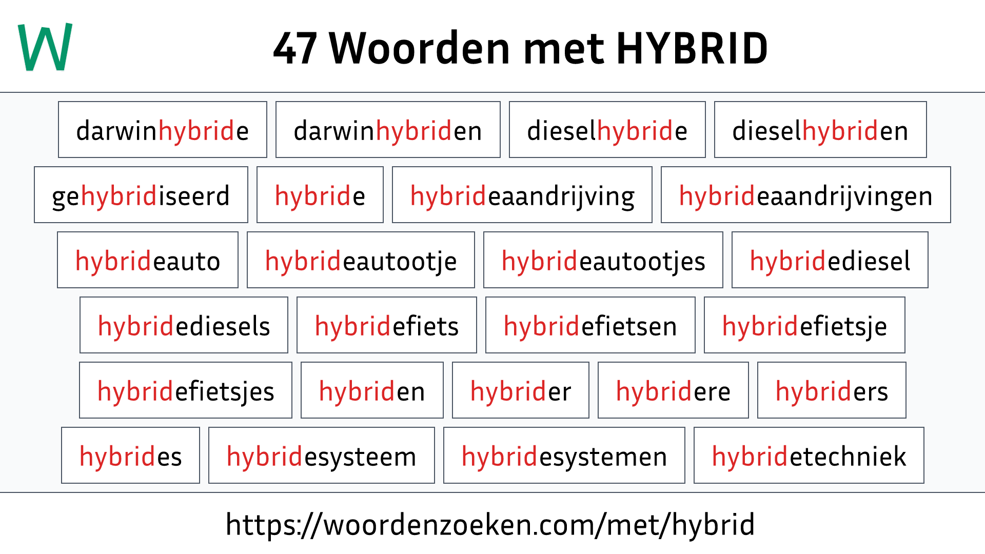 Woorden met HYBRID