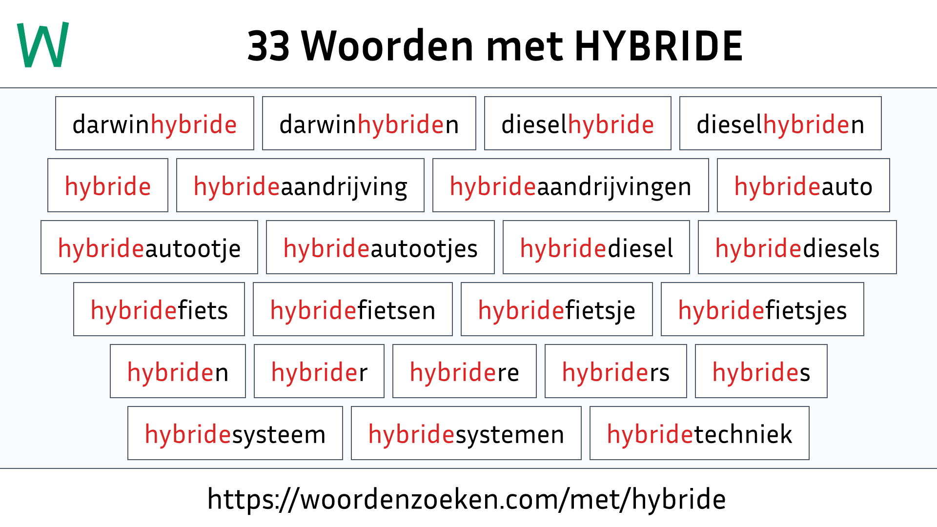 Woorden met HYBRIDE